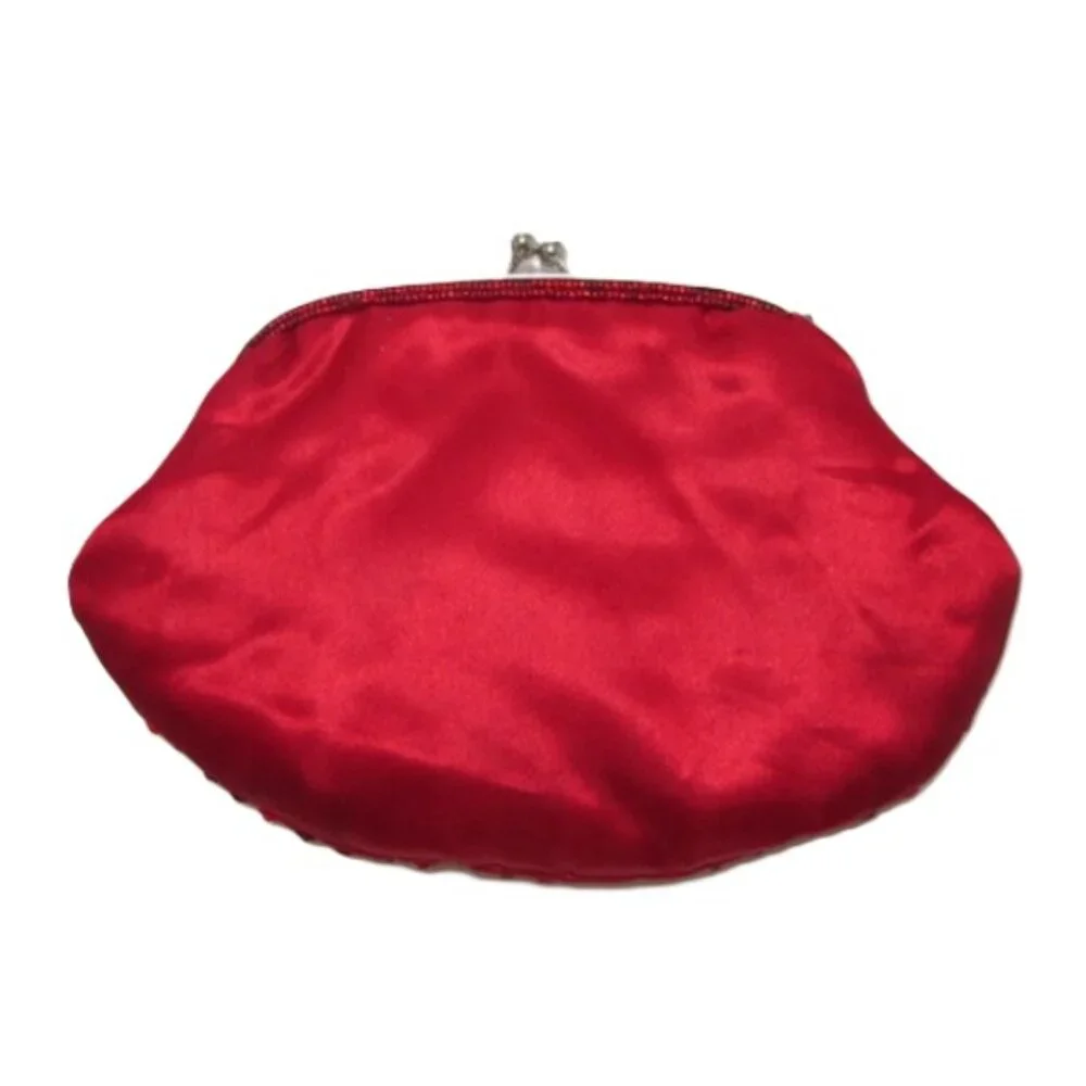 Red Beaded Evening Bag Clucth with handle - Picture 3 of 7